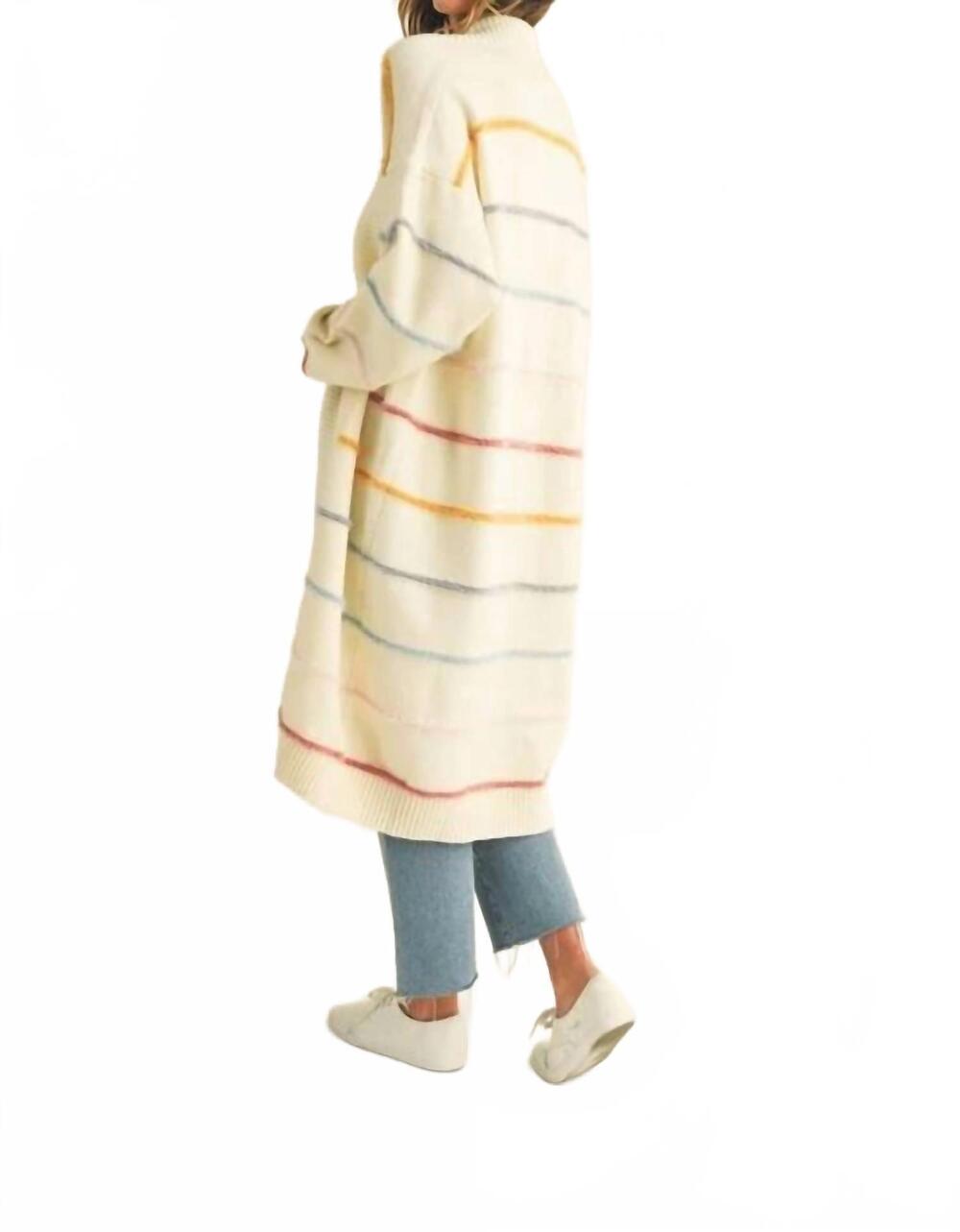 NEW MABLE stripe open long midi cardigan in multi - Picture 3 of 5